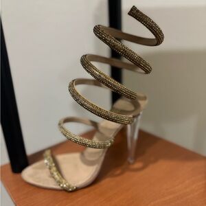 Shoe Dazzle Gold Spiral Strap Heels
